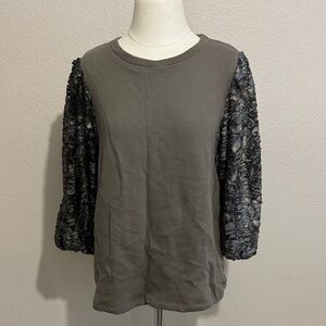 Anthropologie Amadi Baroque Metallic Puff Sleeve Sweatshirt